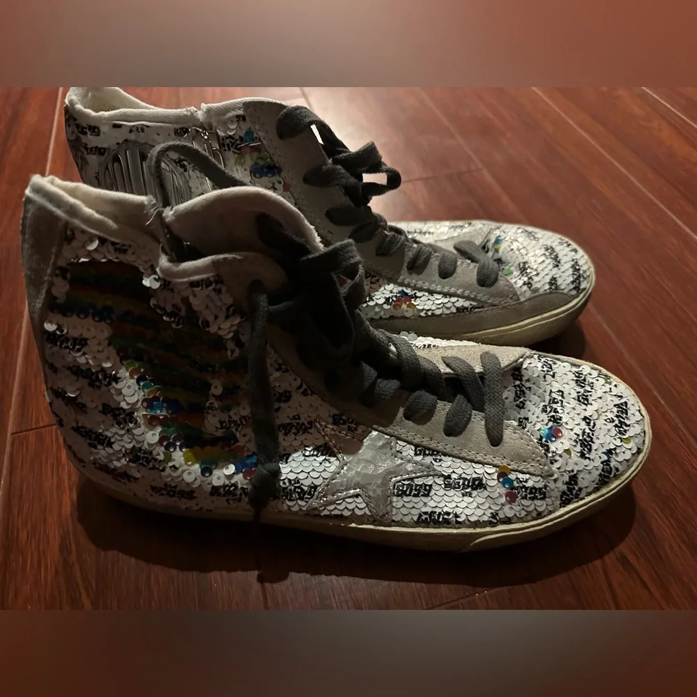 Golden Goose White Silver Sequin High-Top Sneakers - Picture 2 of 7